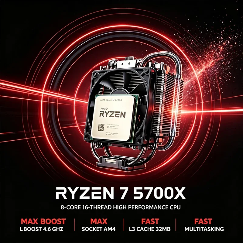 AMD Ryzen 7 5700X Processor 8-Core 16-Thread 3.7GHz Base 4.6GHz Max Boost AM4 Socket 32MB L3 Cache Unlocked Desktop CPU