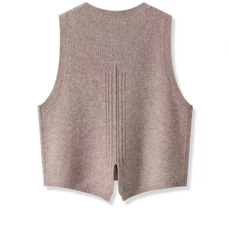 Autumn andWinter New Women\'s 100% Pure Wool Thickened Round Neck Knitted Vest Sleeveless Solid Color Versatile Cashmere Tank Top