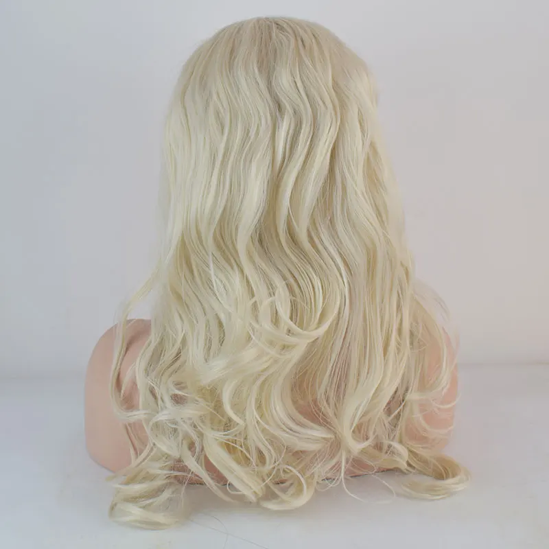 Honey Wig depan berenda sintetik gelombang longgar pendek putih kualitas tinggi rambut serat tahan panas gratis belahan untuk wanita Wig Cosplay