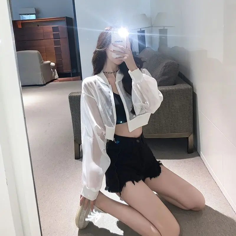 The New Korean Version of The Sunscreen Cardigan Short Summer Fashion Transparent Flow of Light Thin Jacket Women\'s Coat Blouse