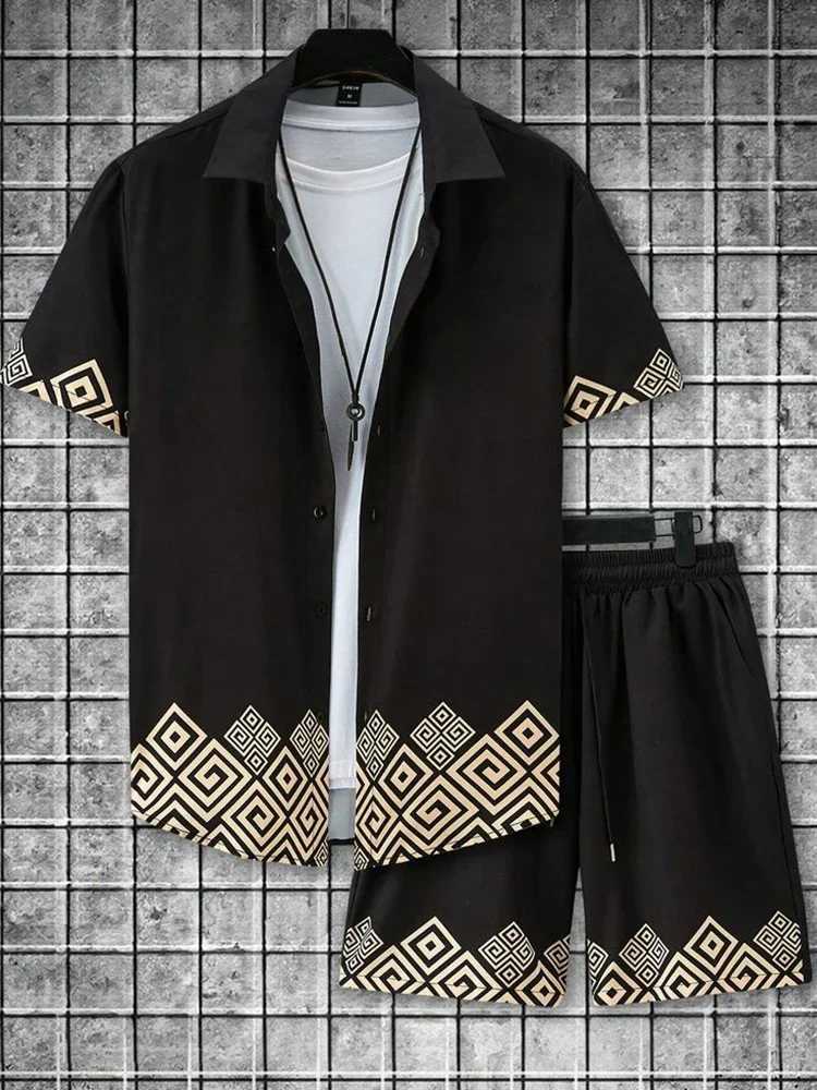 Short sleeve shirt and beach shorts for men, elegant Hawaiian costume and casual shorts for everyday, simple summer costume
