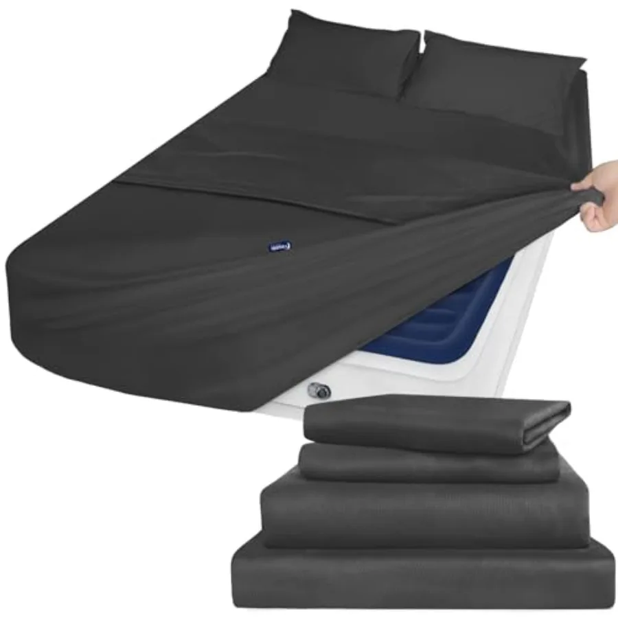 

Deep Pocket Sheets Set for Air Mattress - Extra Deep Pocket Sheet Sets - 4 Pcs Bed Set Fade Resistant Fits 16in to 24in Pillow