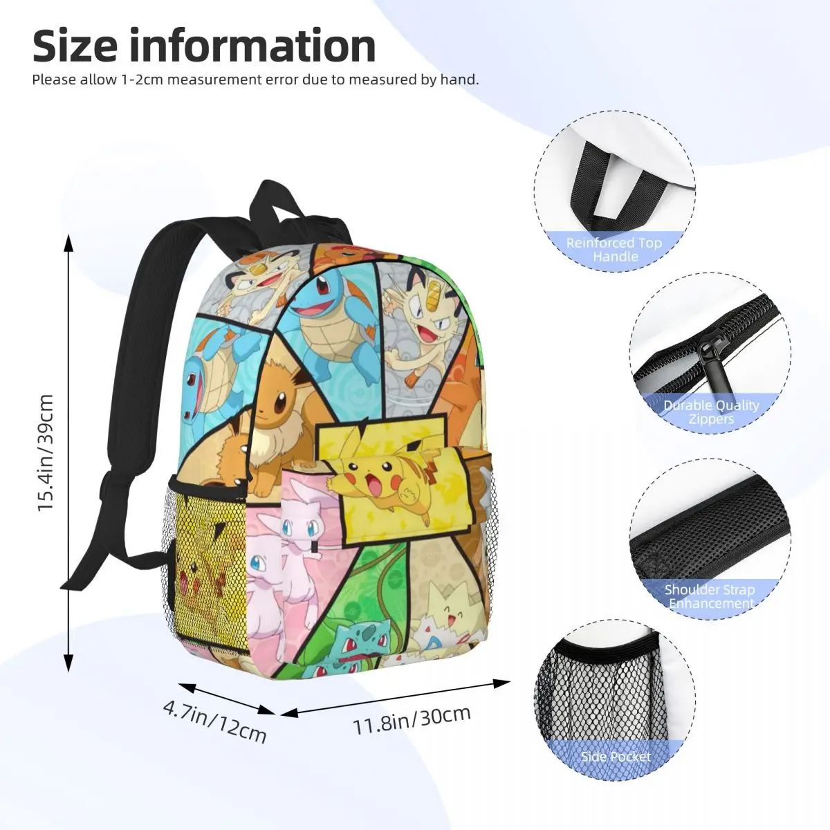 Pokemon Nuovo modello alla moda Borsa da scuola Stampa Zaino leggero da 15 pollici