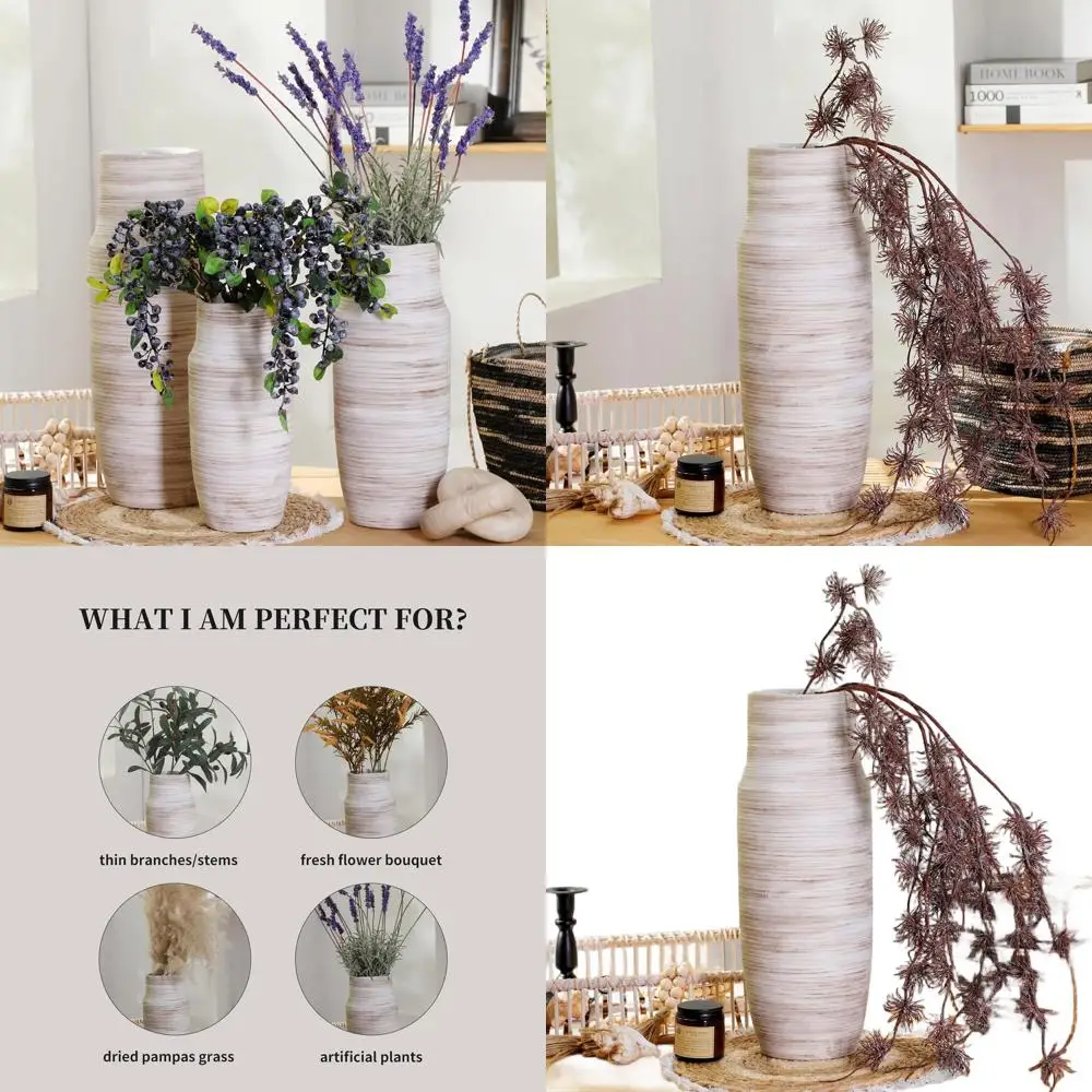 

17 Tall White Ceramic Vase for Rustic Farmhouse Decor, Bohemian Pampas Grass Floor Vase for Living Room, Modern Minimalist Vase