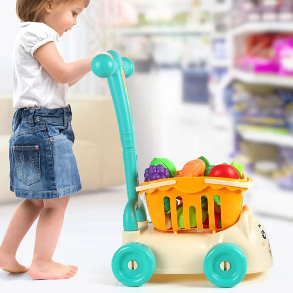 Multicolor Shopping Cart Toy Fruit Cutting Cartoon Bear Role Playing Toy Playing House Intellectual Development