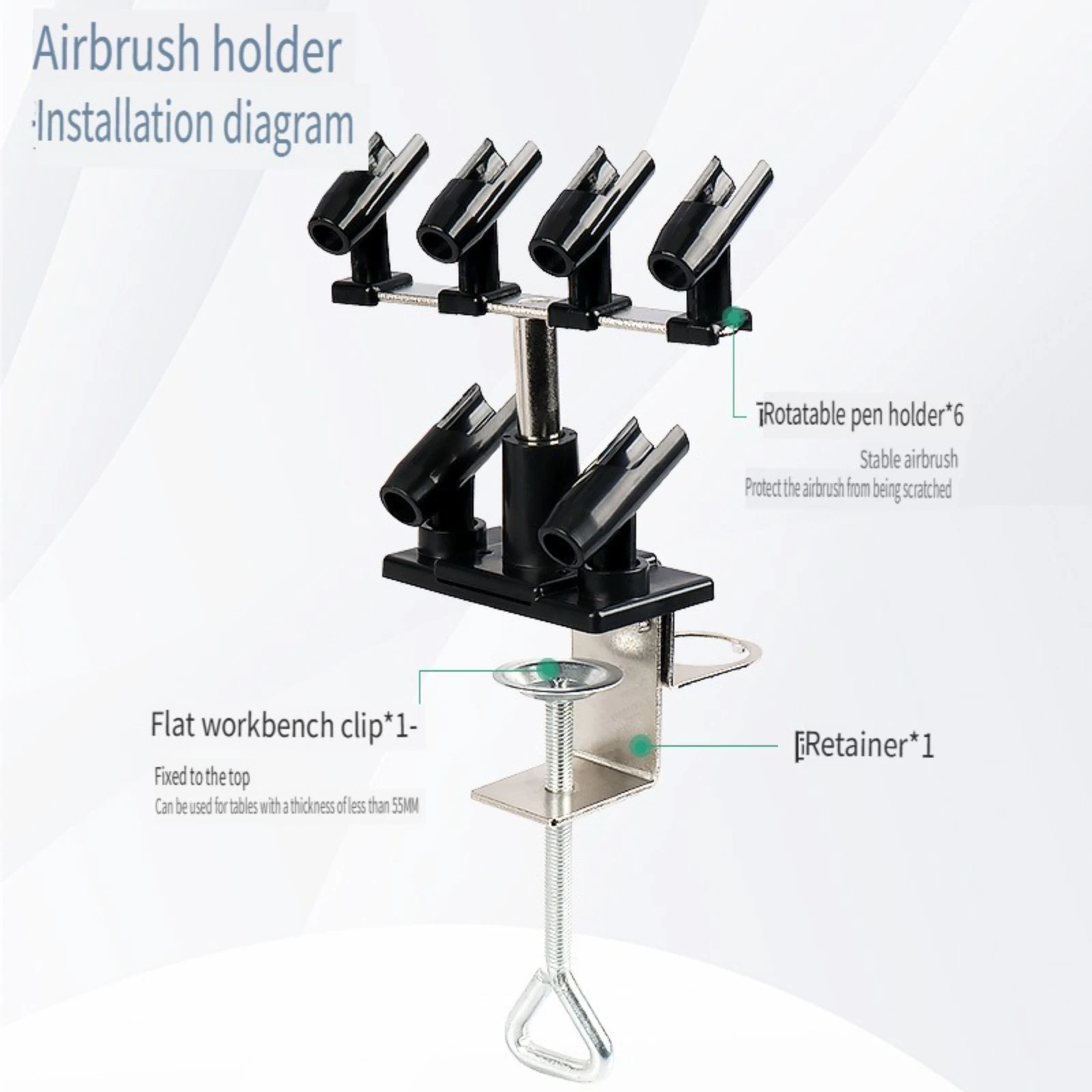 Estação profissional de suporte para airbrush, kit de suporte aerográfico com 6 pistola de pulverização, bancada de mesa com suporte para airbrush,