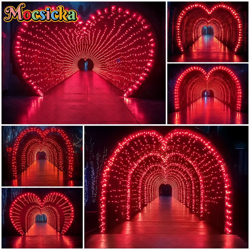 

Mocsicka Red Love Shaped Tunnel Photo Background Valentine's Day Party Romantic Art Dreamy Space Wallpaper Decorations Backdrops