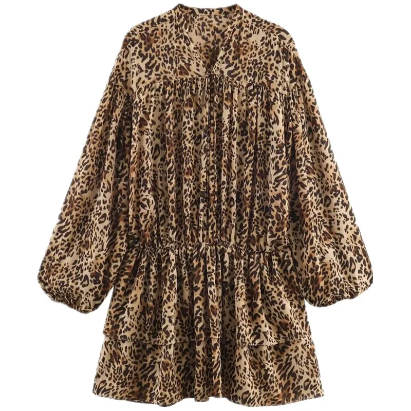 Inverno nova chegada feminina dr animal impressão em camadas decoração longo sve v-ne ci commute adequado outro material 00%