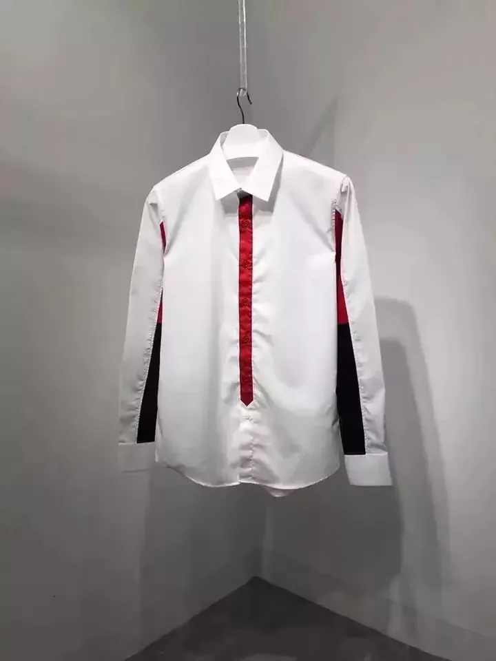 XS-6XL novo 2025 roupas masculinas femininas moda personalidade vermelho branco listrado cor contraste emenda camisa plus size trajes cantor