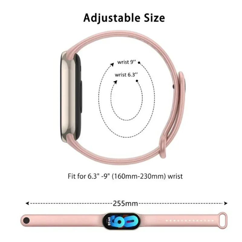Ремешок для Xiaomi Mi Band 9, 8, 7, 6, 5, 4, 3, силиконовый браслет для умных часов, браслет из ТПУ, водонепроницаемый многоцветный сменный ремешок на запястье