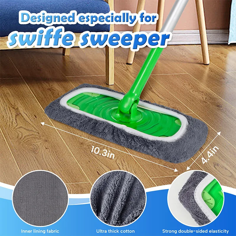 Elastic Microfiber Mop Replacement Pads Washable Reusable Flat Mop Cloth Wet Dry Floor Cleaning Refill for Hardwood Tile Spray M view 3
