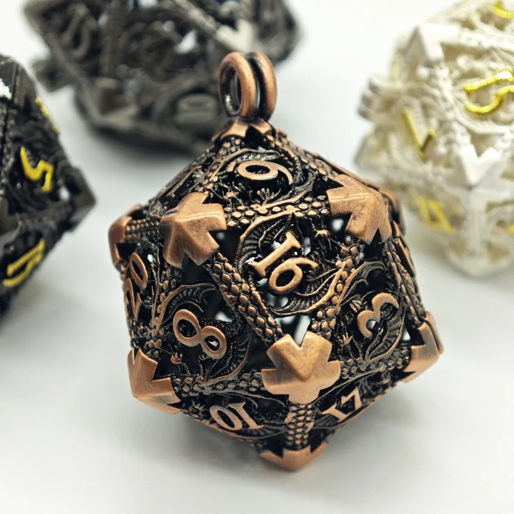 

Small Portable Keychain with Hollow D20 Metal Case Tiny Polyhedral Metal Dice Set Gaming Dices Accessory