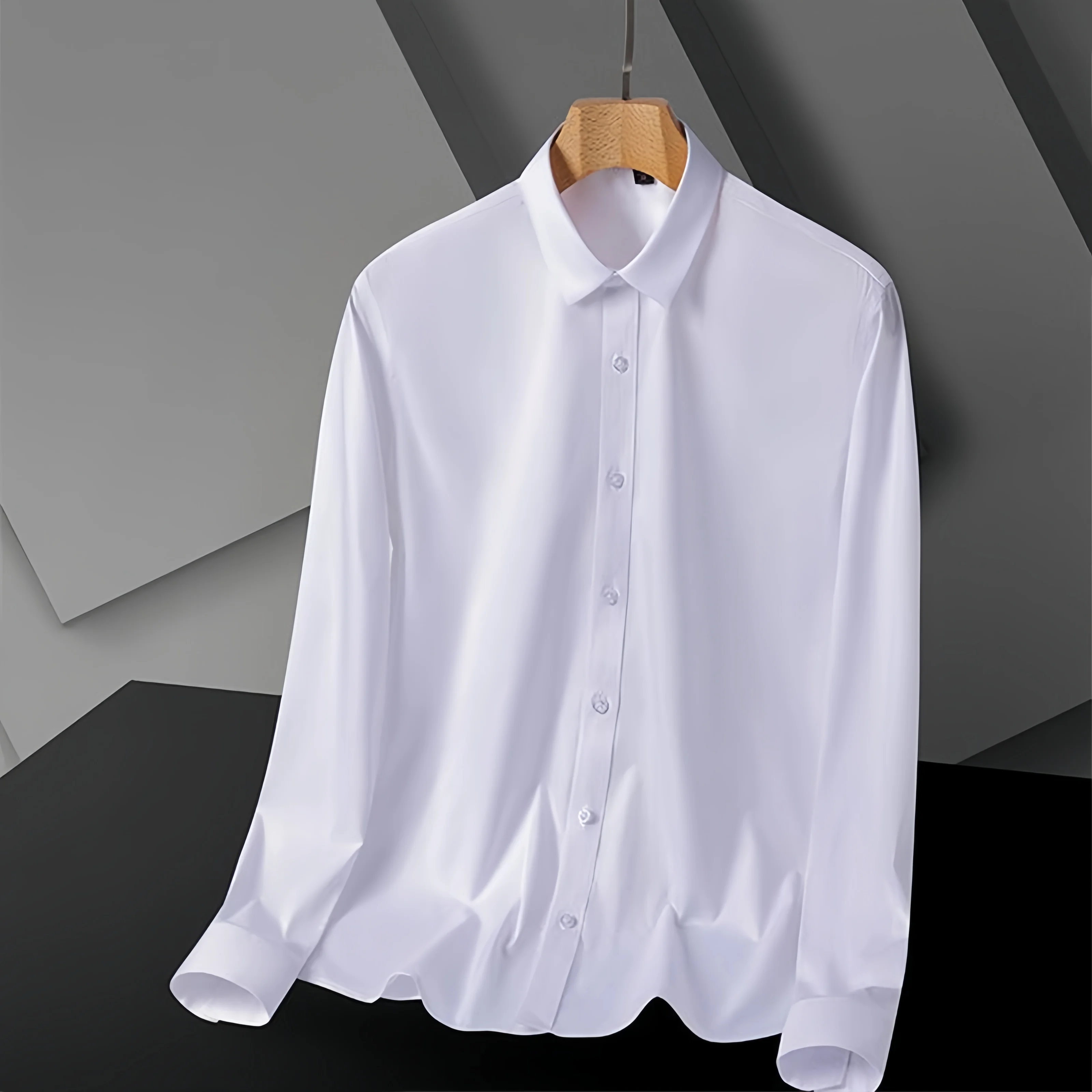 New Anti-Wrinkle Bamboo Fiber Mens Shirt Long Sleeve Dress Shirts For Slim Fit Camisa Social Business Blouse White Shirt S-8XL