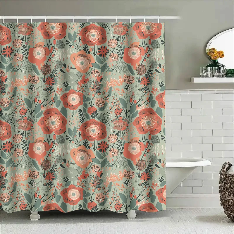 

Patterned Shower Curtains Decorative Floral Printed Bath Rug Mat Water Repellent Waterproof Fabric Home Bathroom Shower Curtain