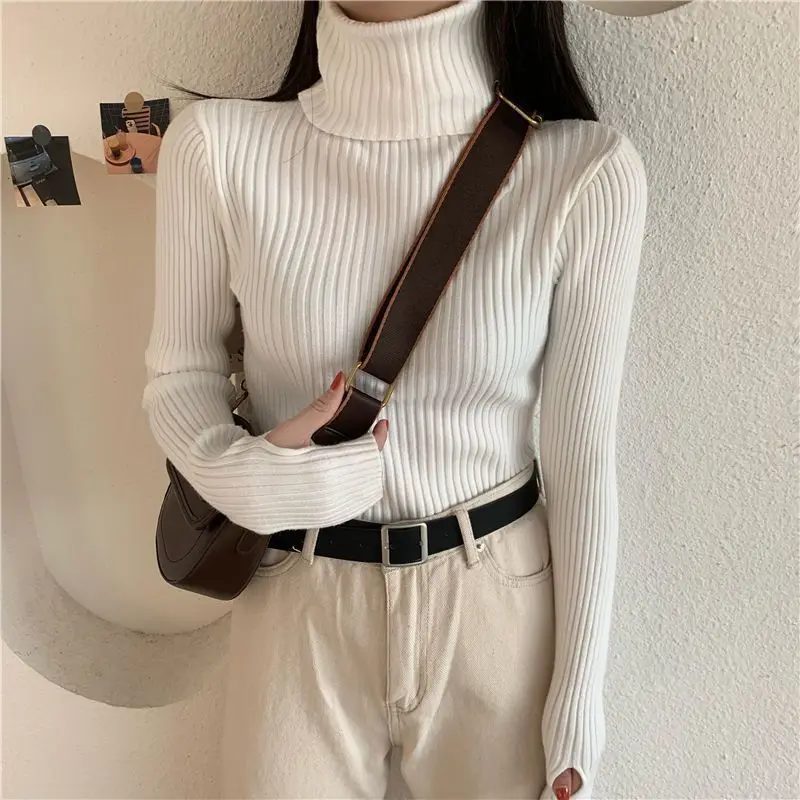 2024 Herfst Winter Dames Koreaanse Mode Elegante Coltrui Gebreide Truien Lange Mouw Slanke Basis Pullover Tops Truien