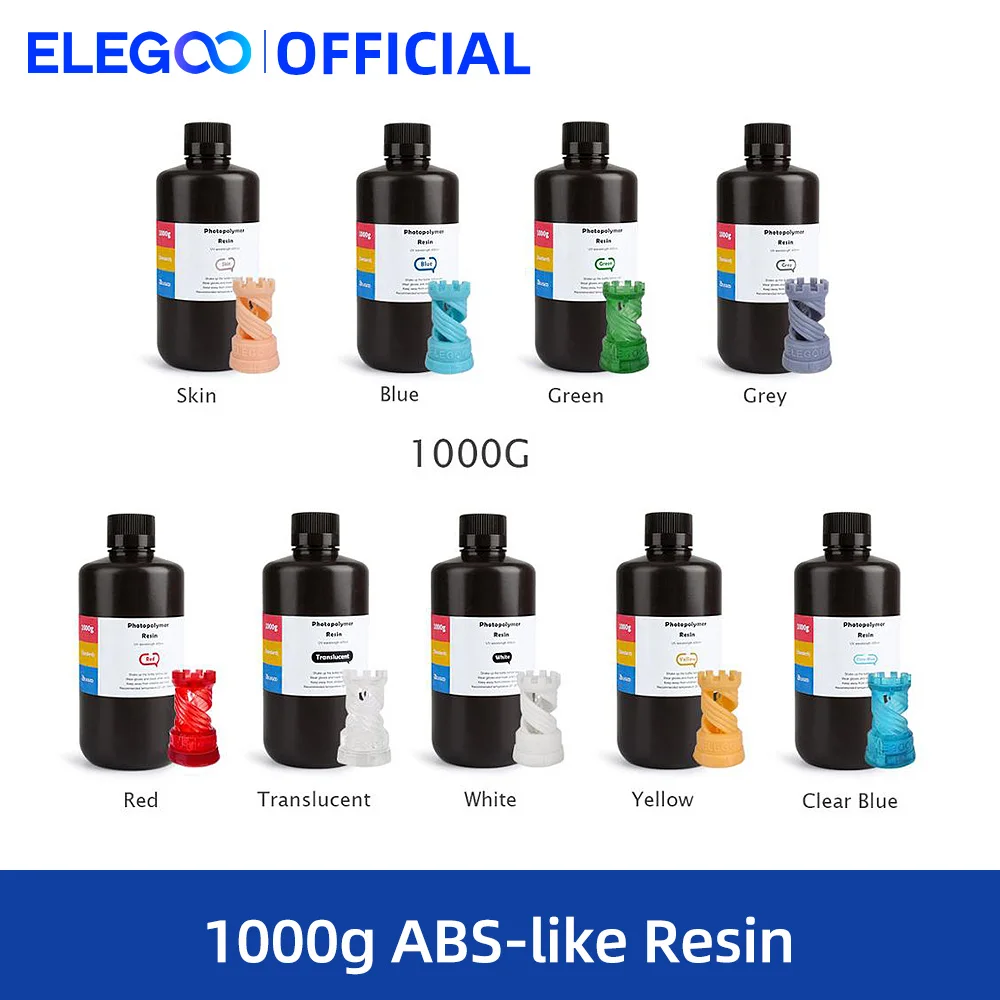 ELEGOO ABS-Like 3D Printer Resin LCD UV-Curing Resin 405nm ABS-Like Standard Photopolymer Resin for LCD 3D Printing 1000g