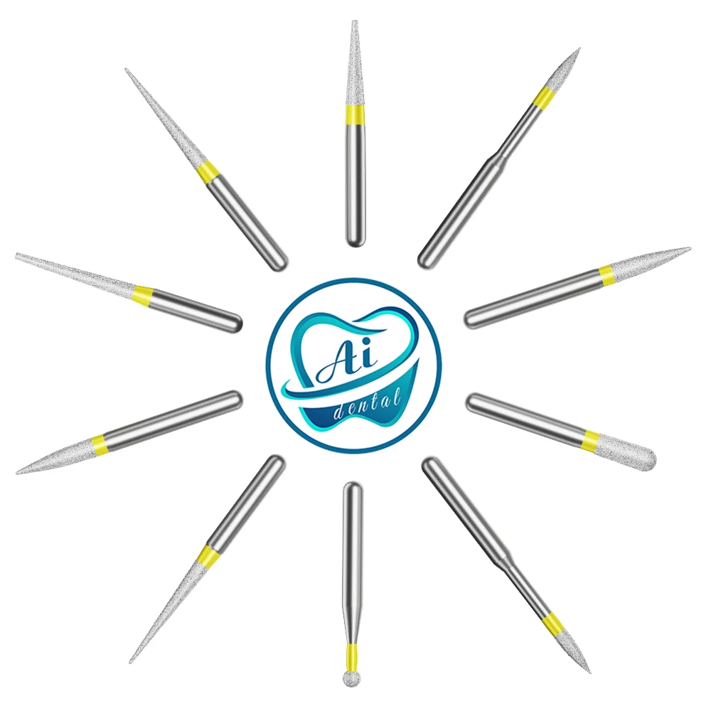 OP System Dental Polishing Diamond Strawberries Burs 1.6mm Yellow Ring Stainless Material for High Speed Handpiece 10 Models