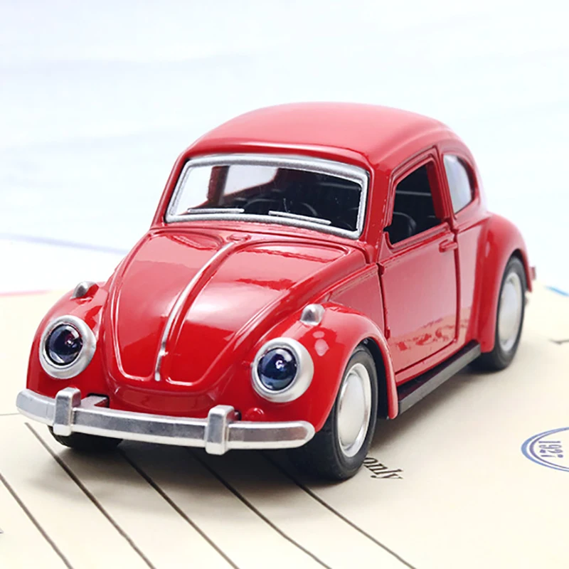 Modelo de coche de aleación Beetle Vintage, apertura de puerta, juguete para niños, Decoración de Pastel de coche de motor, accesorios de colección para regalo de niño