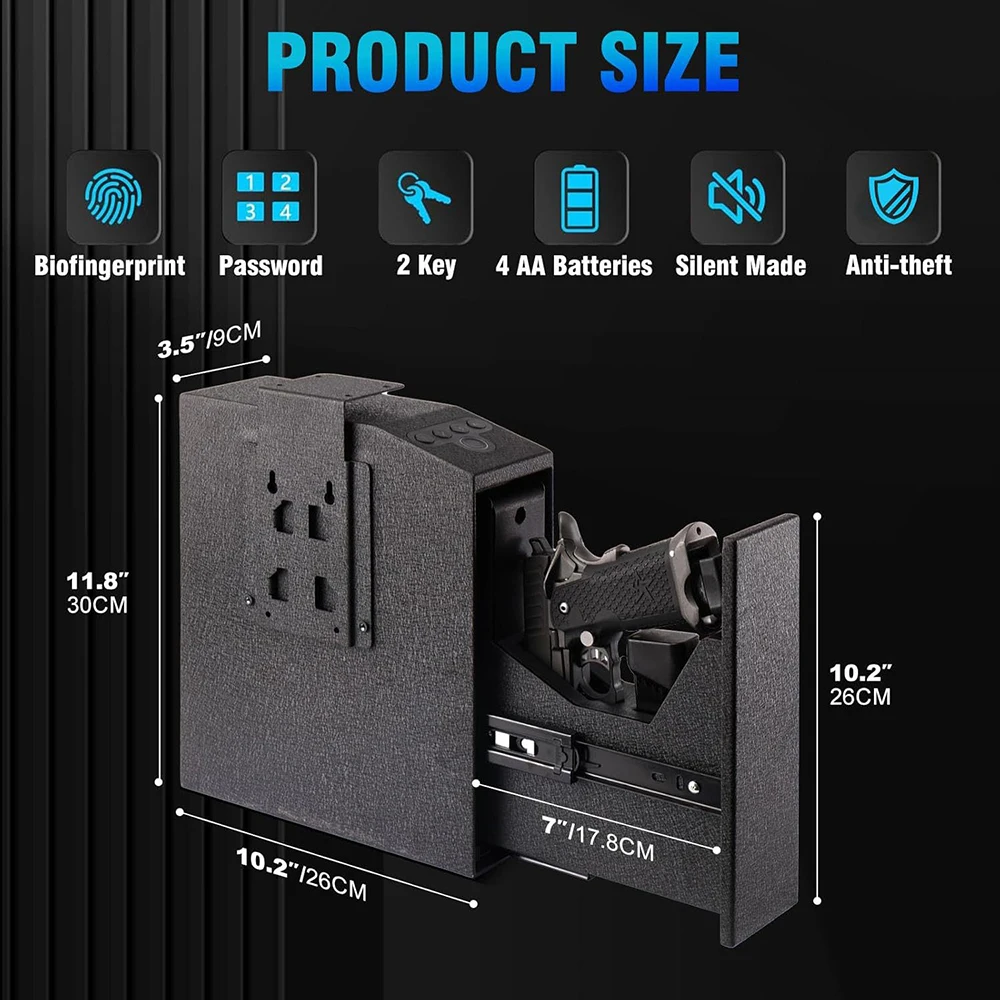 New Wall-Mounted Gun Box Pistol Box Anti-Theft Blue Light Silent Fingerprint Password Key Three-In-One Push-Pull Gun Box Safe