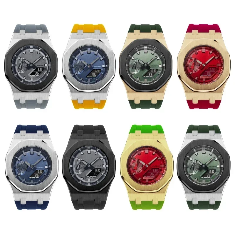 Gen4 مجموعة تعديل Mod لساعة Casioak GM2100 ، حافظة بسوار من الفولاذ المقاوم للصدأ ، إطار معدني ، حزام مطاطي ، مسامير #3