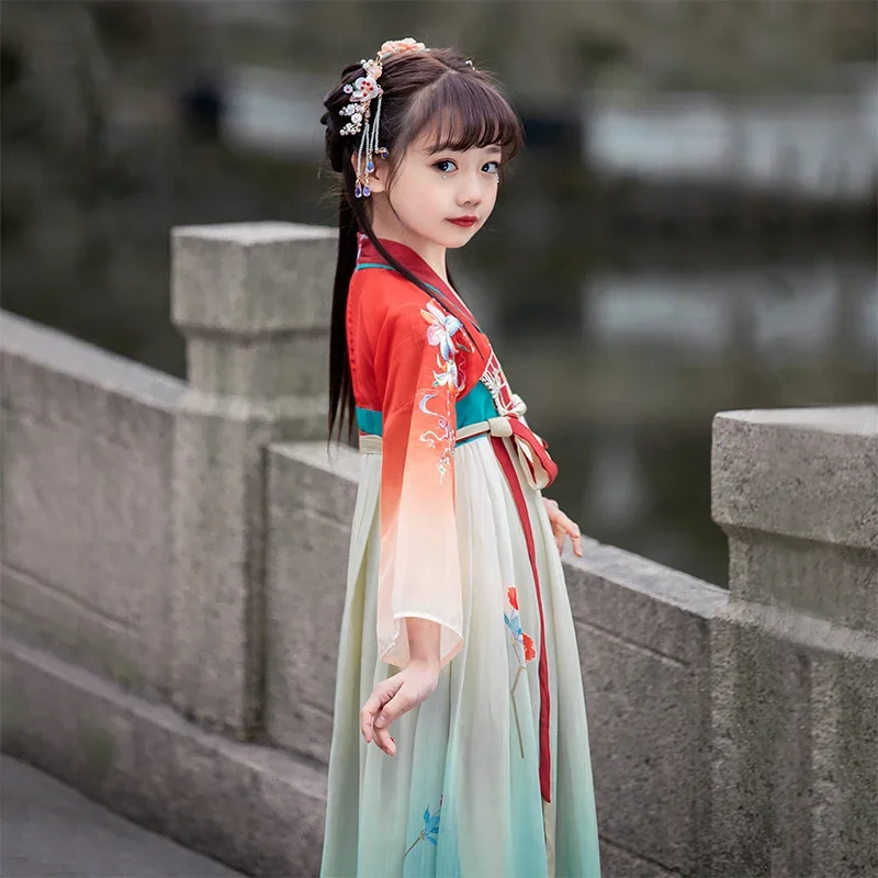 ชุดกระโปรง Hanfu สไตล์จีนชุดชุดจีนชุดเด็กชุดเจ้าหญิงชุดจีนชุดขึ้นเวที