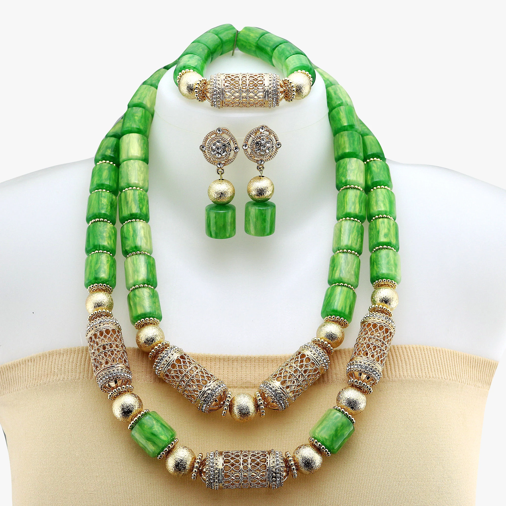 Nigeria New Wedding Couple Jewelry African Bride Marriage Necklace Resin Jewelry Set XK - 0741354