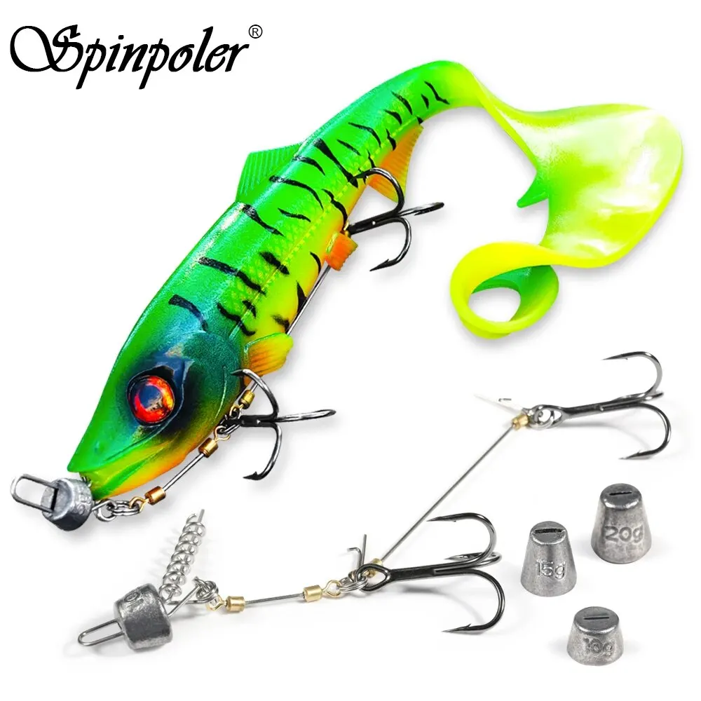 Spinpoler Firebomb Swimbait con anzuelo de aparejo Stinger, Kit de pesca de cola larga, seƱuelo suave, peso de plomo para Lucio, juego grande, peces