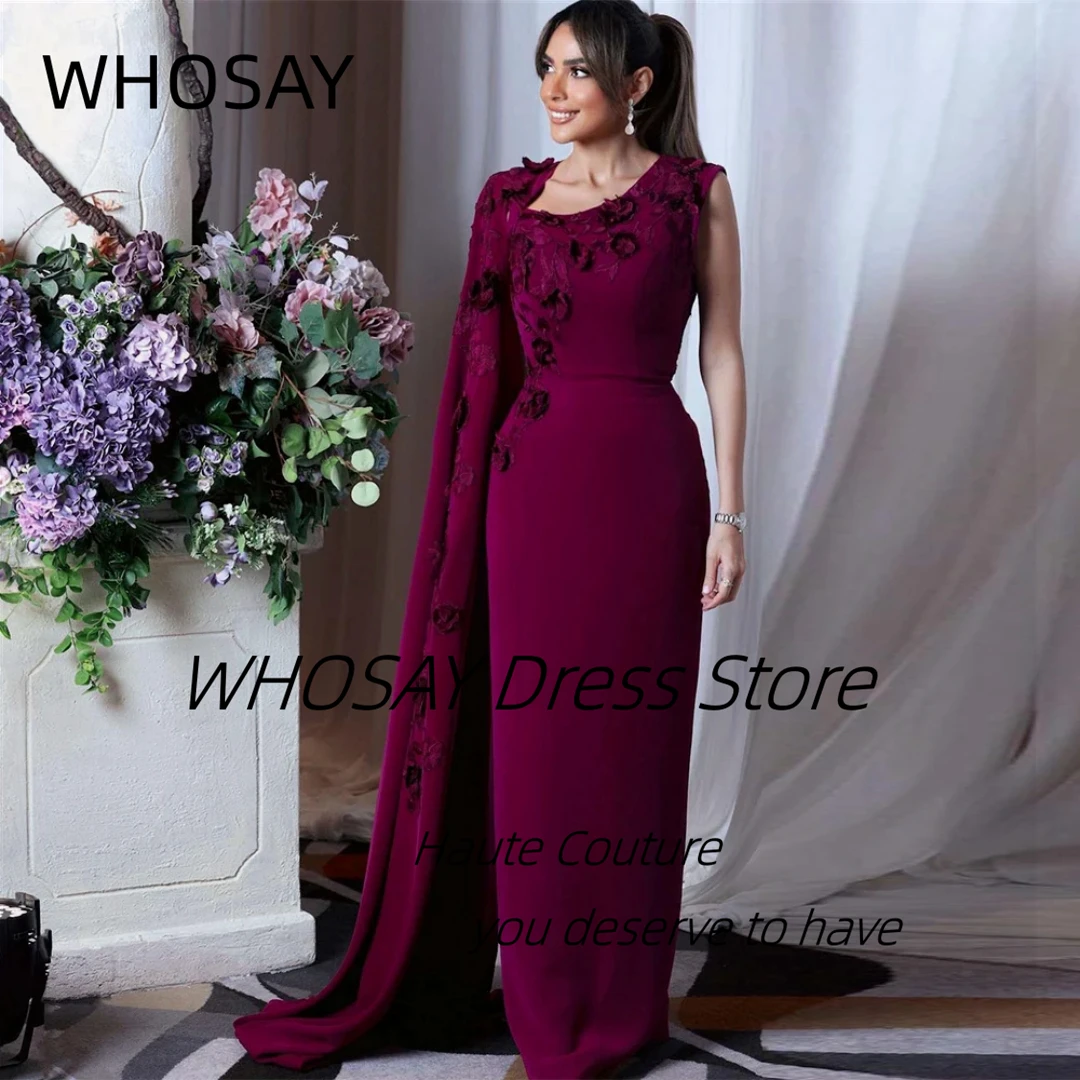 WHOSAY 2025 eleganti abiti da sera manica lunga 3D-Flowers Vestidos Des Noches Open Back fessura lunghezza del pavimento abito da ballo