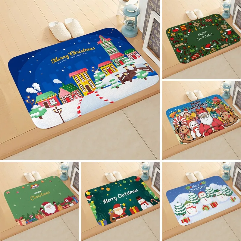 Fußmatte mit Weihnachtsmotiv, Weihnachtsmann, Schneemann, Geschenkbox, Muster, weicher, rutschfester Teppich für den Eingangsbereich, Badezimmer, Weihnachtsdekoration
