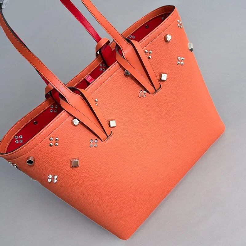حقيبة يد نسائية فاخرة بحزام جلدي، حقائب سفر، متعددة الاستخدامات، حقيبة يد ذات سعة كبيرة، حقيبة برتقالية كلاسيكية للأعمال #1
