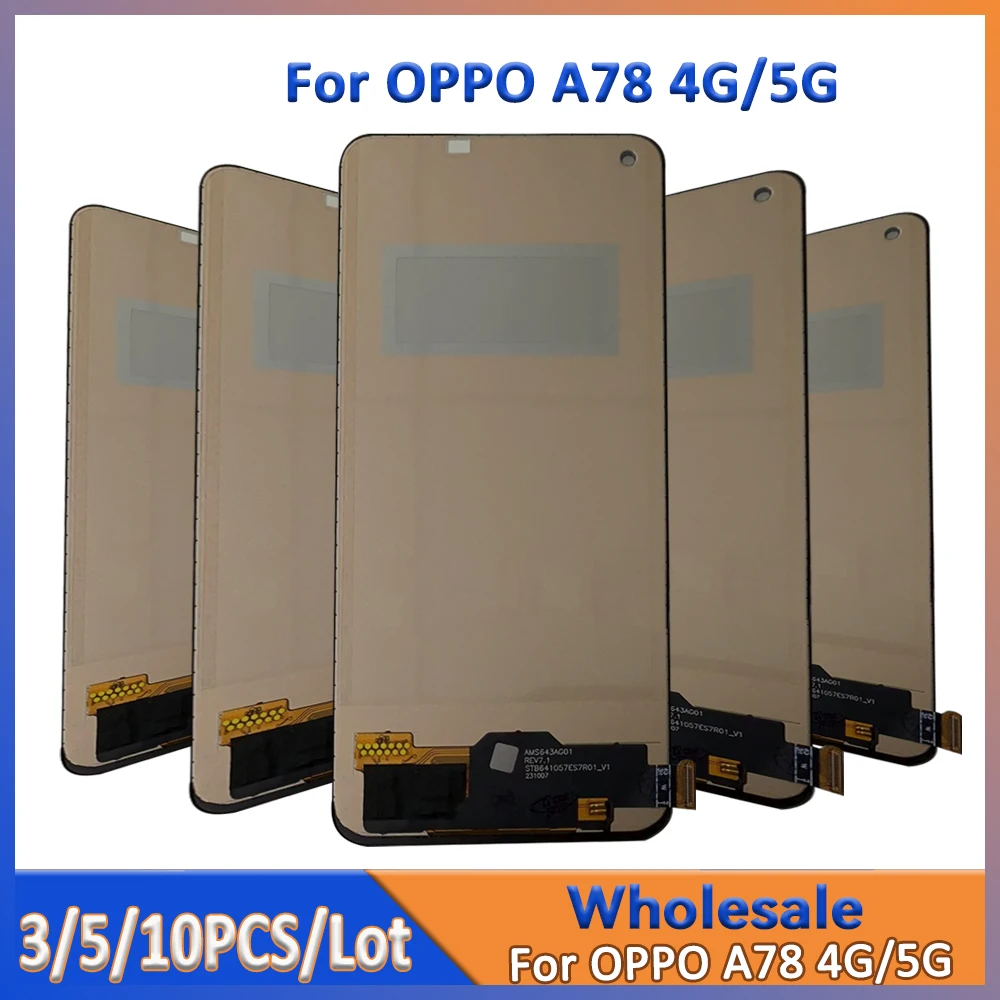 

Оптовая продажа, 3/5/10 шт. для OPPO A78 4G, ЖК-экран, сенсорный экран в сборе, сенсорный дисплей, совместимый с OPPO A78 5G