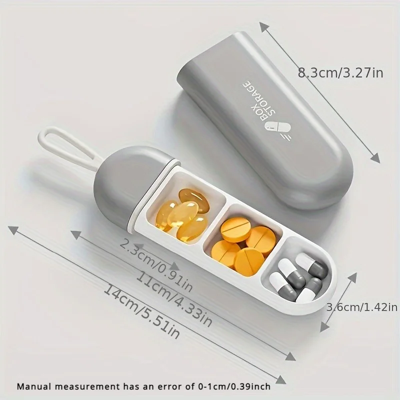 10/5/1 قطعة منظم حبوب الدواء المدمج المكون من 3 أقسام: صندوق دواء جاهز للسفر مع حلقة حمل، مناسب للحمل الخارجي