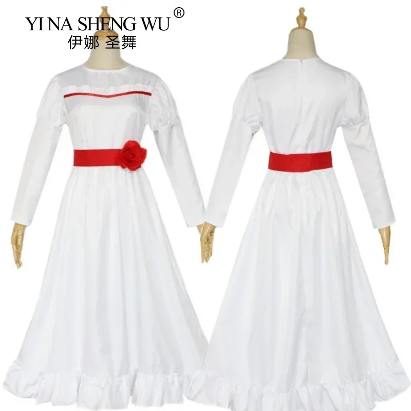 Anime Conjing Doll Annabelle Dresses Cosplay Costumes Doll Ghost White Dress Women Girls Kids Skirt Halloween Carnival Outfit