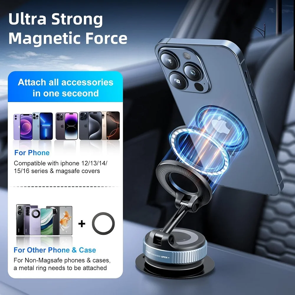 Magnetic Vacuum Car Mount Phone Holder Vacuum Suction Cup Car Phone Stand Universal GPS Navigation Stand for Car Smooth Surfaces image 5