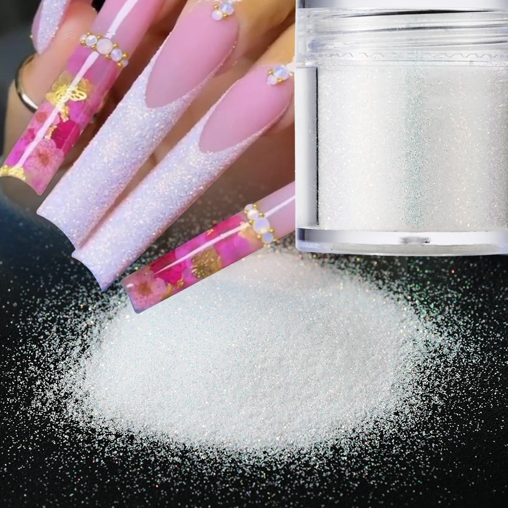 10g White Iridescent Sugar Nail Glitter Powder Sparkly Candy Chrome Pigment Dust Nail Art Gel Polish Accessories Manicure Powder