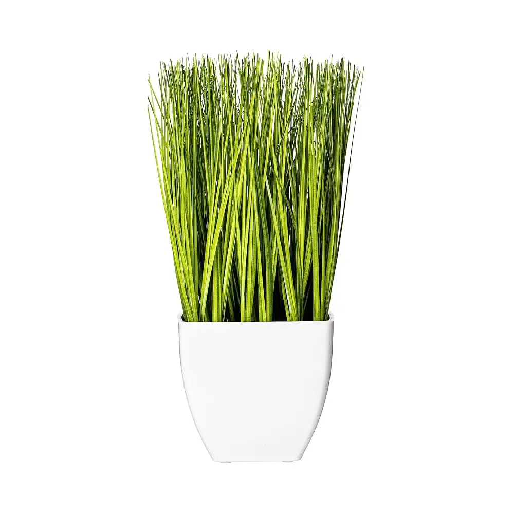 

Everyday 16.5"" Indoor Artificial Green Potted Grass - Classic White Pot - Realistic Looolorful Foliage Of Durable Plastic -