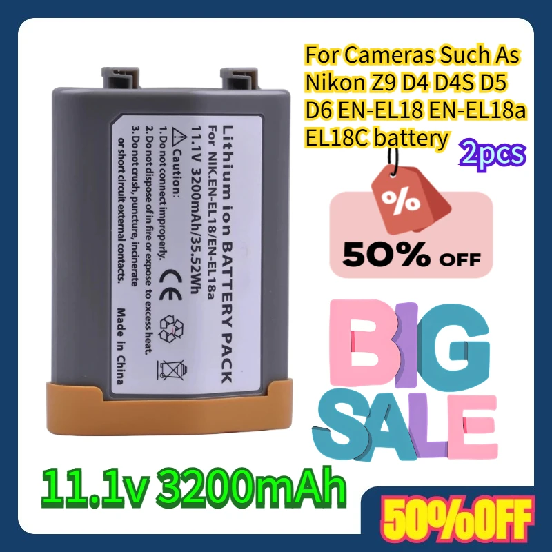 

2pcs For Cameras Such As Nikon Z9 D4 D4S D5 D6 EN-EL18 EN-EL18a EL18C battery