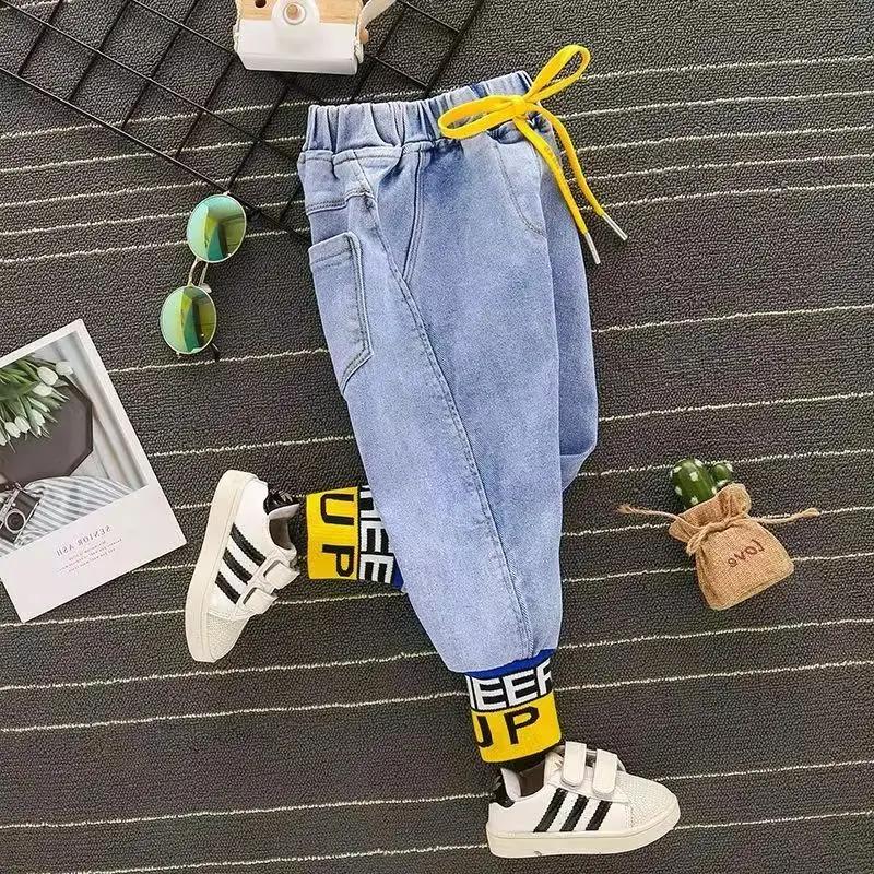 Boys' Jeans Spring and Autumn New Collection Children's Casual Loose Elastic Waist Pants Kids Trousers