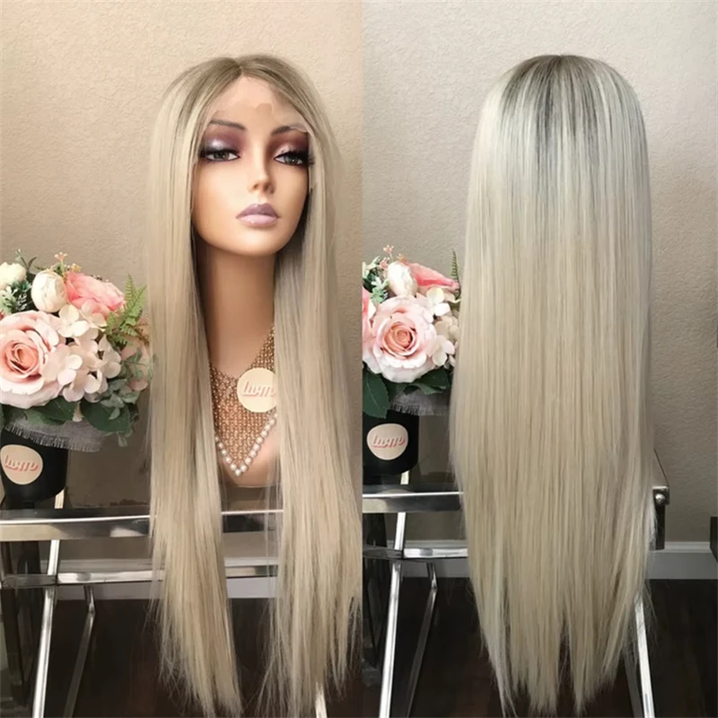 

Natural Wigs for Women Straight Lace Wig Futura Synthetic Hair Platinum Blonde Lace Frontal Wigs 13x6 Cosplay High Density Wig