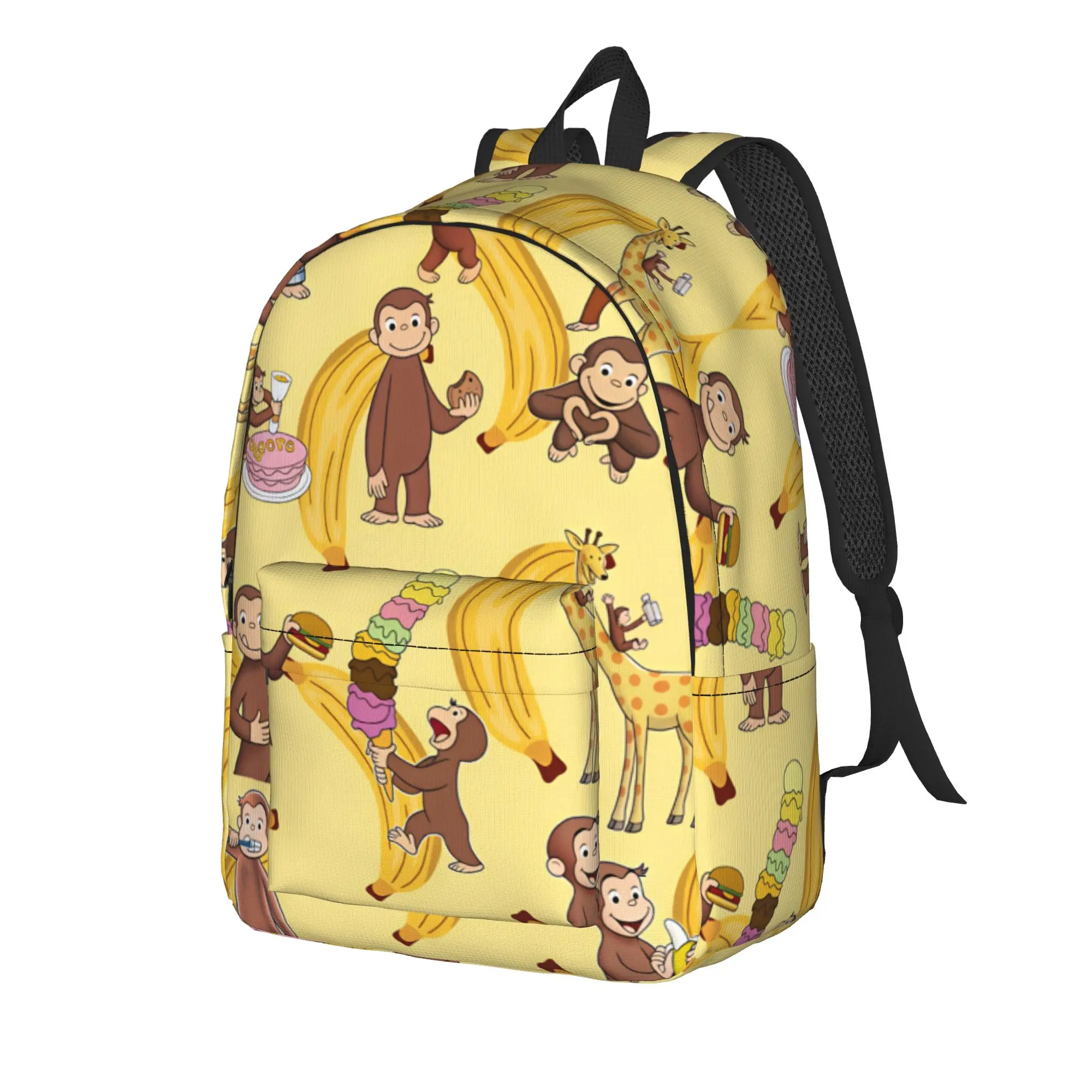 C-Curious George Backpack  Outdoor Backpacks Youth Kawaii High School Bags Colorful Soft Rucksack