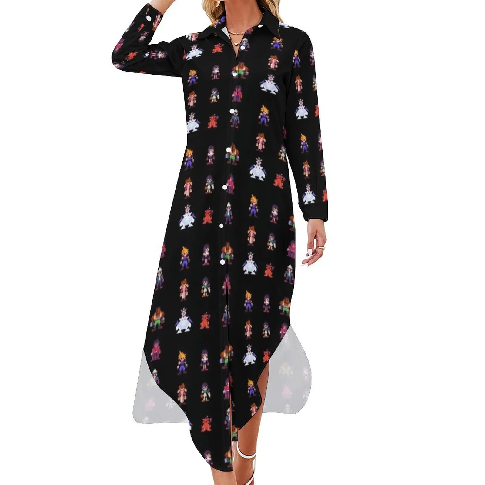 

FF7 Pixel Character Long Sleeved Shirt Dress luxury dress women dress