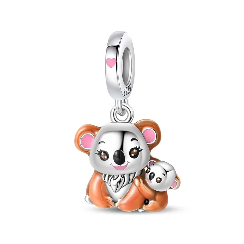 

925 Sterling Silver Koala Embrace Of Love Charms Pendant For Women Fit Original Bracelet DIY Birthday Party Jewelry Gifts