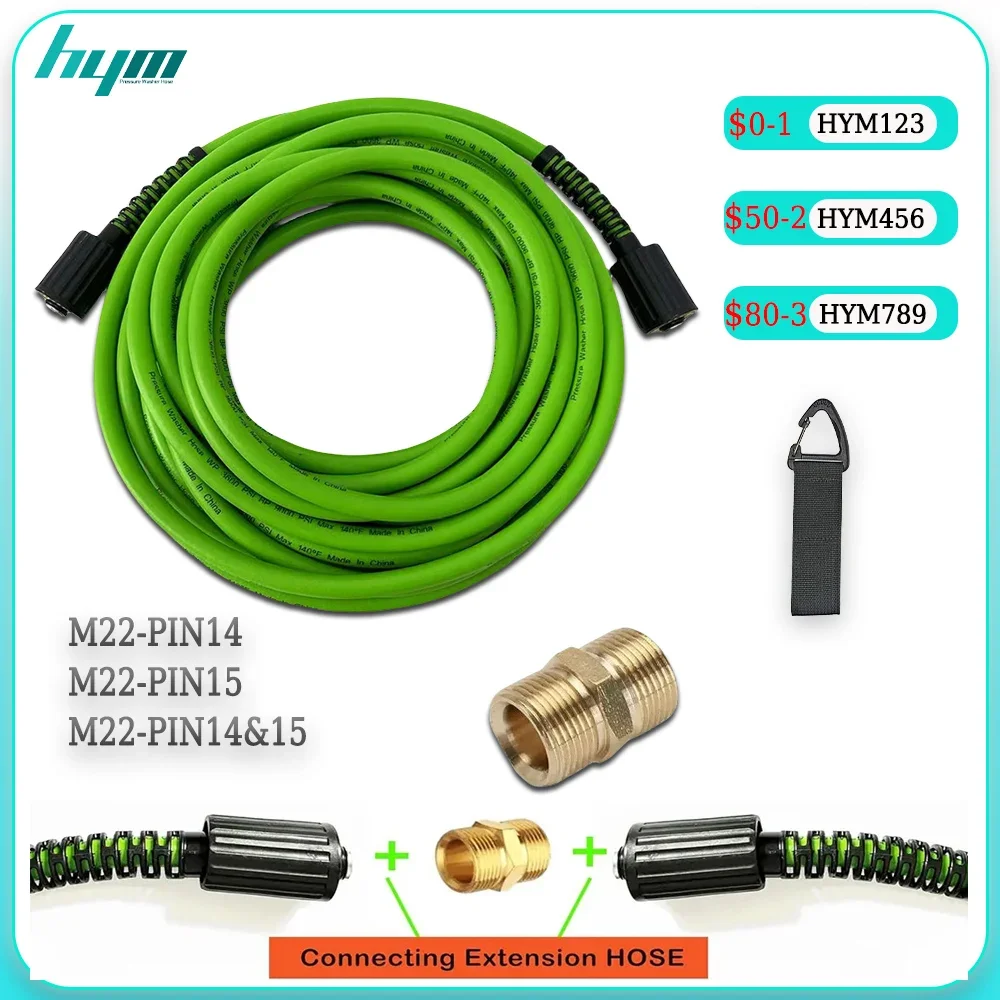 

Flexible Pressure Washer Hose Power Washer Hose Replacement for Universal Pressure Washer Compatible with M22 14-15mm Fittings