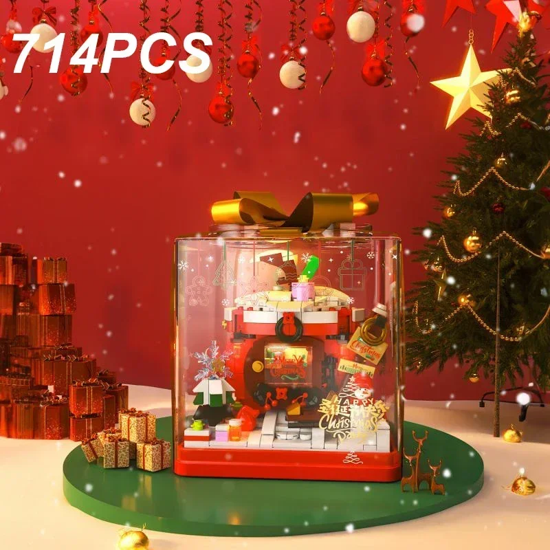 714PCS Christmas Eve Apple House Building Blocks Diy Creative Gift Box Model Assembly Bricks Desktop Decoration Kids Toys Gift