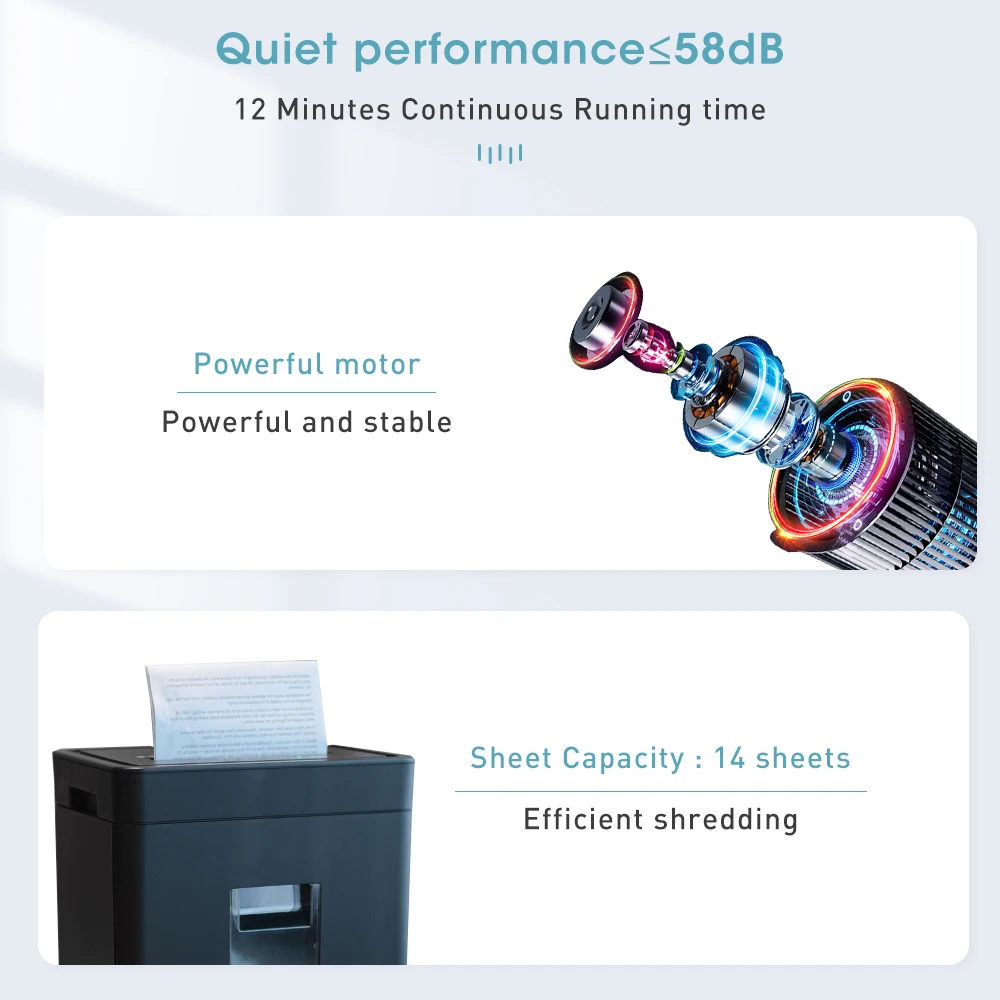 21L Mini-Aktenvernichter, manuell, 14 Blatt, 60 Min. Hochsicherheits-P4 Cross-Cut-Dokumentenzerstörer, Ausrüstung für den Heimgebrauch im Büro