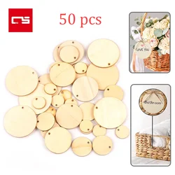 50pcs Round Pack Wooden 2/3/4/5cm Wood Cutout Circles Natural Discs Blank Signs Crafts Wedding Party Gift Label Hang Tag Cards