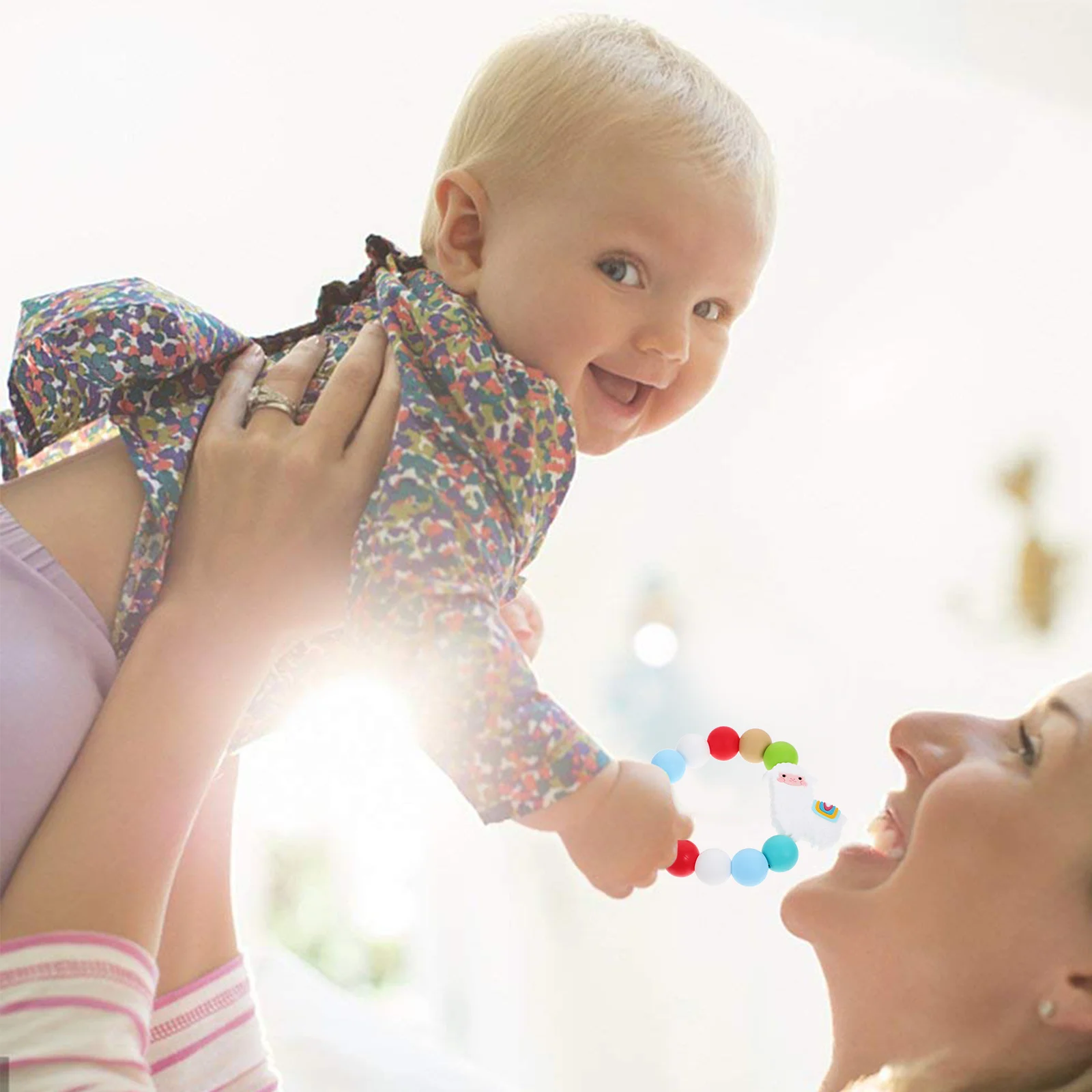 สร้อยข้อมือซิลิโคนสำหรับเด็กกัดเล่น  พร้อมจี้รูปอัลปาก้า  ของเล่นกัดเล่นปลอดภัยสำหรับเด็กเล็ก