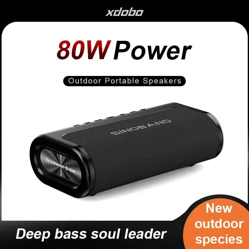 Outdoor Portable Wireless Bluetooth Speaker 80W High Power Subwoofer IPX5 Waterproof Soundbox Intelligent Noise Reduction Bass