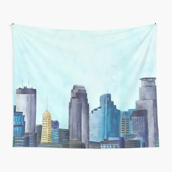 Minneapolis Skyline Watercolor Painting  Tapestry Mat Travel Decor Printed Blanket Yoga Bedspread Hanging Living Home Towel Wall