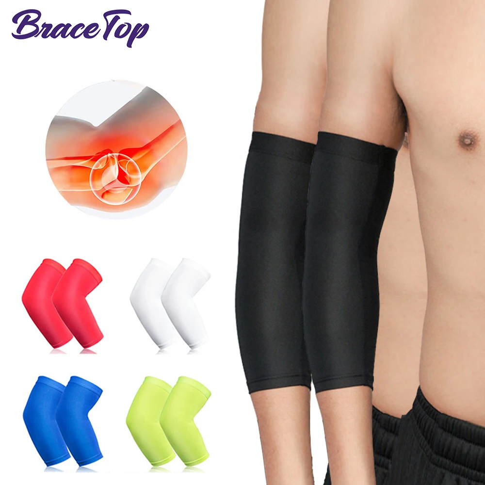 BraceTop Breathable Arm Support Sleeve Sun UV Protection Basketball Running Gym Fitness Armguards Sports Compression Elbow Pads